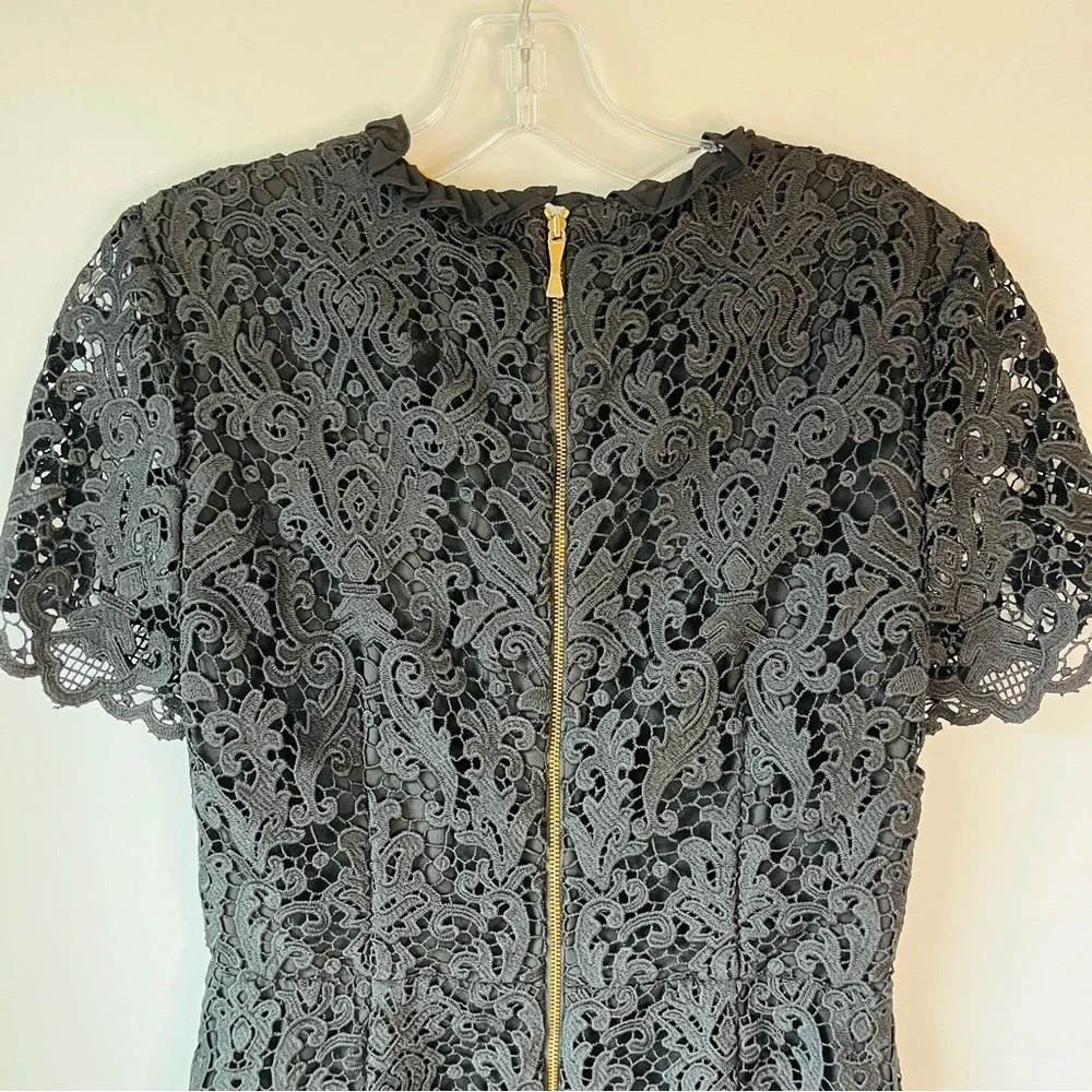 Kate Spade Tapestry Lace Black Ruffle Collar Short Sleeve Dress